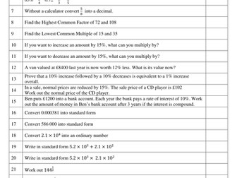 GCSE Maths Revision 100 Questions