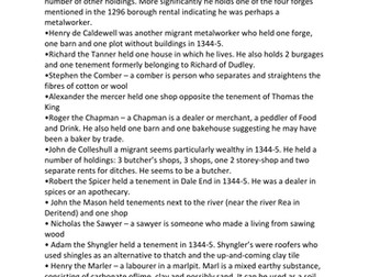 Worksheets to accompany the Medieval Birmingham lesson