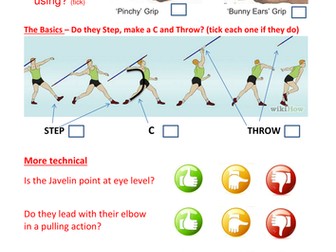 Beginner Javelin Peer Assesment Sheet