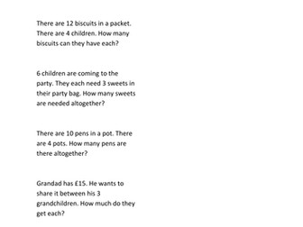 Year 3 Multiplication and division  word problems