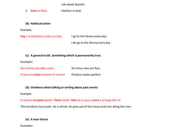 Spanish Present Tense revision and quiz