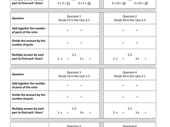 Sharing ratio / ratio of an amount