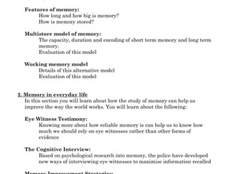 AS PSYCHOLOGY MEMORY