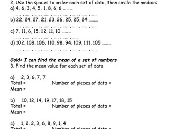 Differentiated Median and Mean worksheet for L3