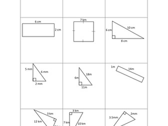 Area and perimeter of rectangles and triangles worksheets