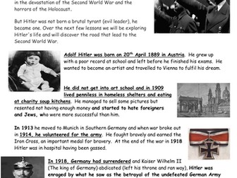 Introduction to Adolf Hitler and The Second World War (Early life timeline of events)