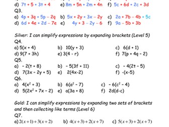 Expand brackets and simplify expressions differentiated worksheet