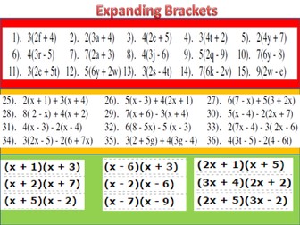 Expanding Brackets RAG Worksheet
