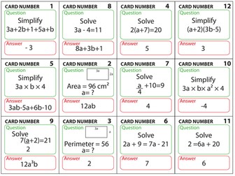 Y8 Algebra Revision Treasure Hunt