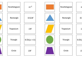 Match up activity - area of a range of different shapes