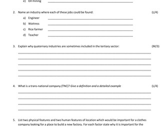 End of Unit Test and MarkScheme for Industry: Geography