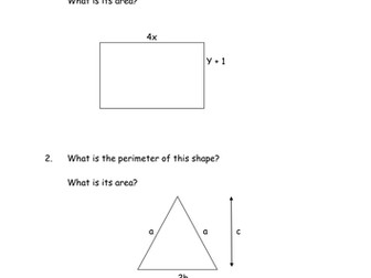 Area and Perimeter of shapes - algebra based