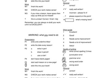 Marking codes for exercise books