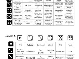 AQA GCSE physics revision dice games (P1, P2 & P3)