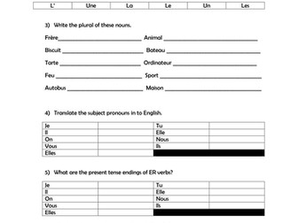 French AQA GCSE to AS grammar quiz/ test. 