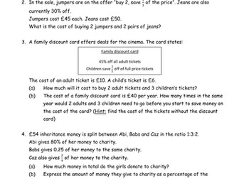 Mixed Worded Fractions Decimals Percentages Questions (Exam Style)