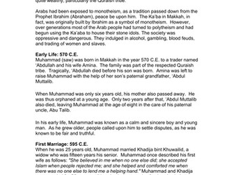 Short Biography of the Prophet Muhammad