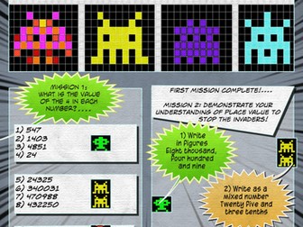 Place Invaders comic style place value worksheet