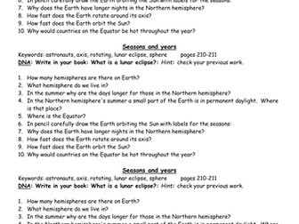 KS3 Solar system, Seasons