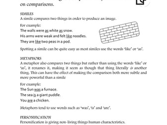 Similes, metaphors and personification information sheet