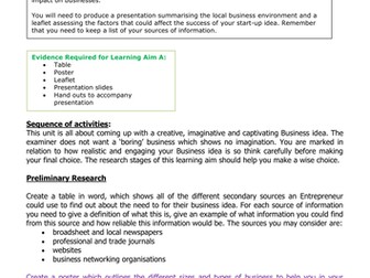 Btec Level 2 Business NQF - Unit 1 Tasksheets