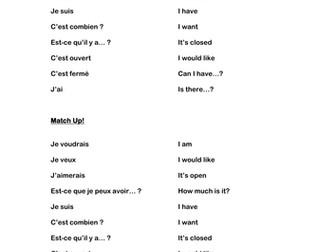 Shopping Word Match Up Starter Activity