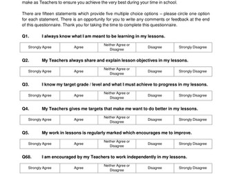 Student Voice Teaching and Learning Questionnaire - Whole School