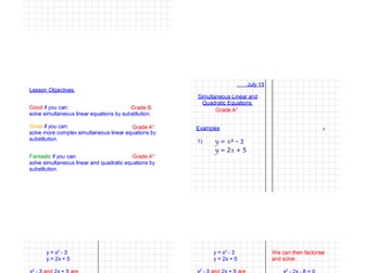 Simultaneous Equations where one is Quadratic (Substitution and Elimination)