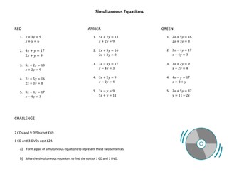 Simultaneous Equations by Elimination worksheets