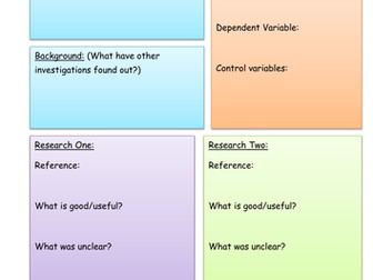 Investigation Planning sheets for Practical Science