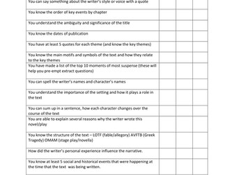WJEC literature revision sheets