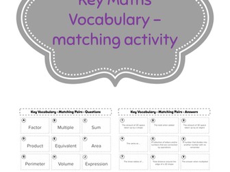 Key Maths Vocabulary - Matching Activity