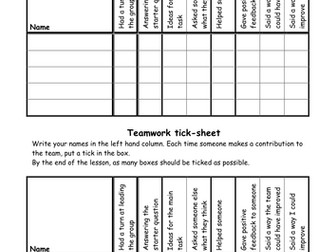 Teamwork Ticksheet