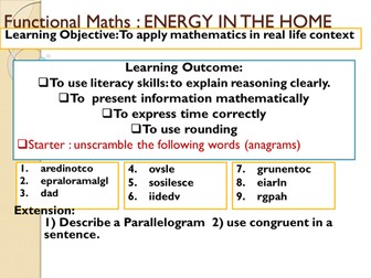 Energy in the home: case study on page 64 of MYMATHS for KS3, 2C.