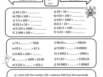 Multiply and divide by 10, 100 and 1000