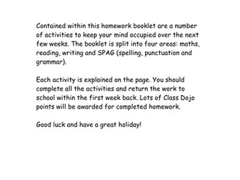 Summer Holiday Homework Booklet 