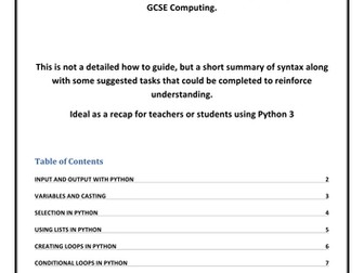 GCSE Computing Python Syntax Handbook