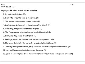 SPaG Worksheet: Identify Nouns 