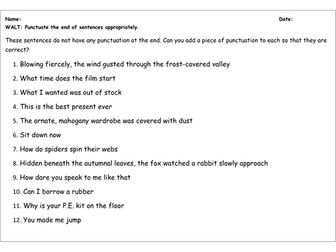 SPaG Worksheet: Full Stops, Question and Exclamation Marks