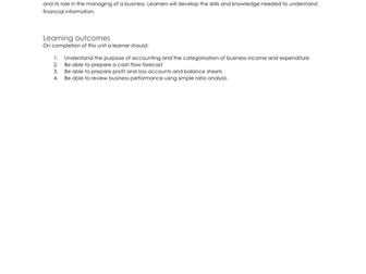Business Accounting (Unit 5) BTEC National Business Assignment