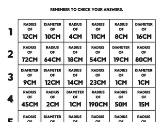 Area and Circumference of Circles - Learning Grid