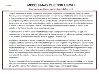 Edexcel History Weimar Germany - Model 8 Mark Answer