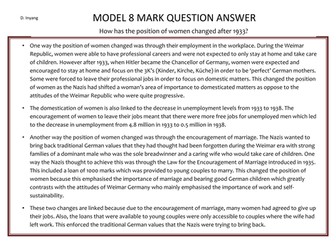 Edexcel History Weimar Germany - Model 8 Mark Answer