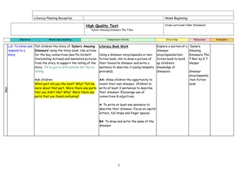 Kindergarten Literacy Unit using Dylan's Amazing Dinosaurs