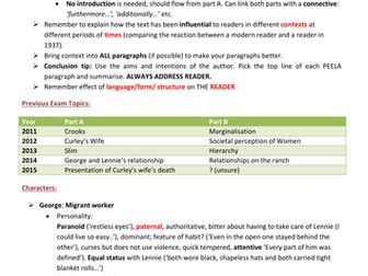 GCSE AQA ENGLISH LIT - OF Mice and Men Pack