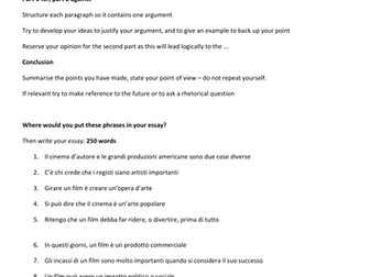 Italian A Level. Writing an essay on the cinema. 