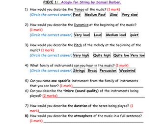 Year 8 Orchestra/Instruments/Musical Elements listening and knowledge test and helpful resources