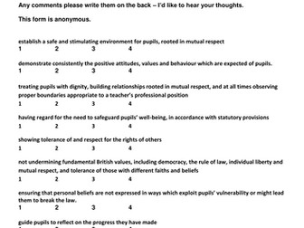 A pupil survey I used during my PGCE for evidence towards the teaching standards