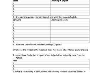 Hispanic/Spanish Trivia Scavenger Hunt