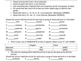 Articles in Spanish: Definite and Indefinite with Practices